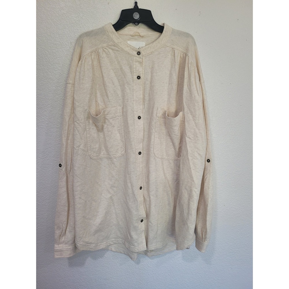 Aerie Cream Band Collar Button Down Shirt XL New Oversized Shacket #8